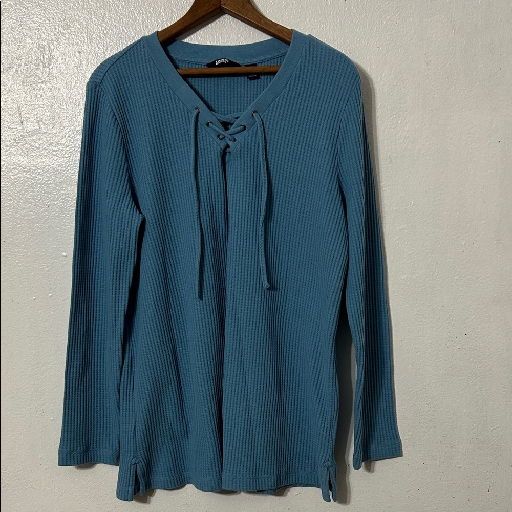 Lands' End Teal Lace-Up Long Sleeve Top